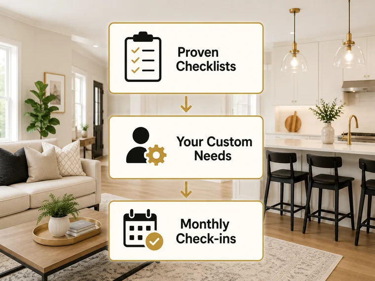Our process: proven checklists, your custom needs, and monthly check-ins